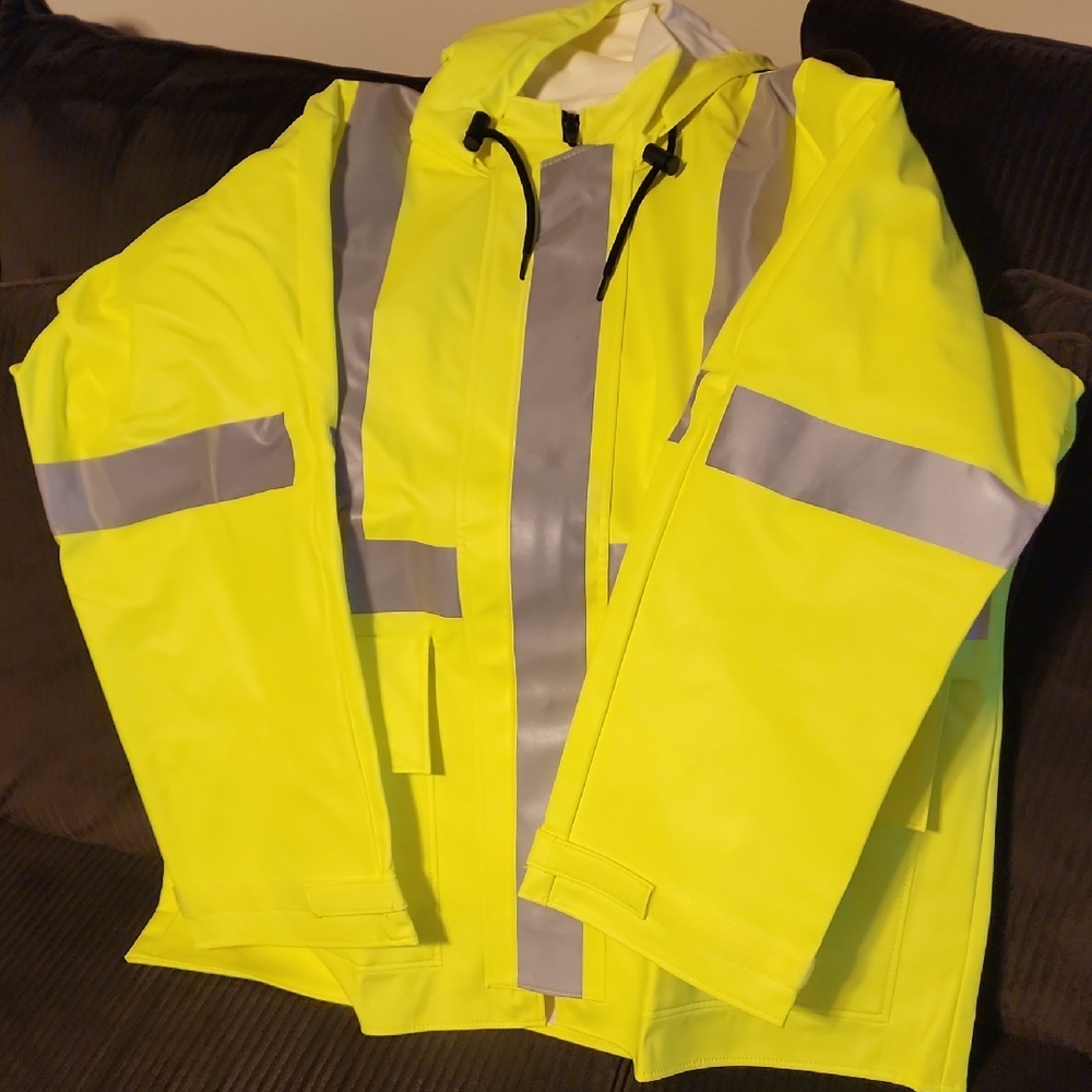 Mens FR HI VIS Work Raincoat Size L